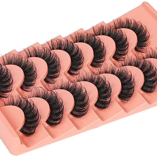 False Eyelashes Cat Eye Lashes 14mm DD Curl Russian Lashes Natural Strip Lashes Fluffy Eyelashes Russian Strip Lash Volume Fake Lashes 7 Pairs by