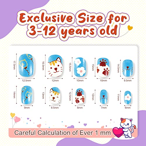 Children Press On False Nails, 144 Pcs 6 Pack Children Acrylic Fake Nails Press on Pre-glue Full-Cover False Nail Art Kits with 2 Nail Files for