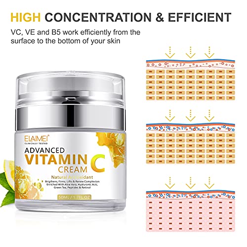 Vitamin C Face Cream with Hyaluronic Acid & Vitamin E, Natural Anti Aging & Wrinkle Day & Night Face Moisturiser for Women and Men, Boost Skin Co