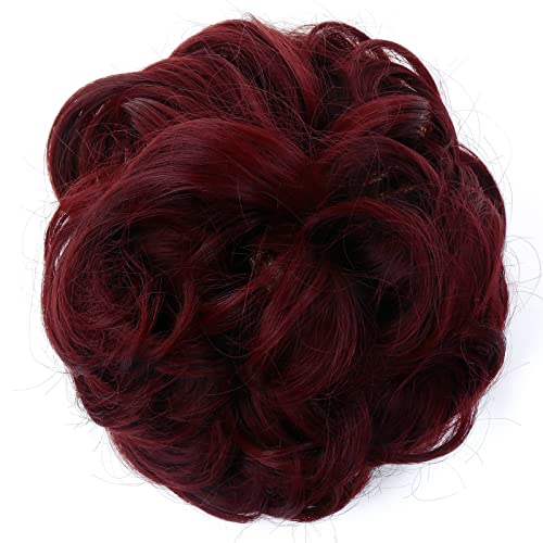 JJstar Messy Hair Bun Curly Wavy Hair Scrunchies Accessories Pieces for Women Girls Synthetic Hair Chignons (Dark Brown)