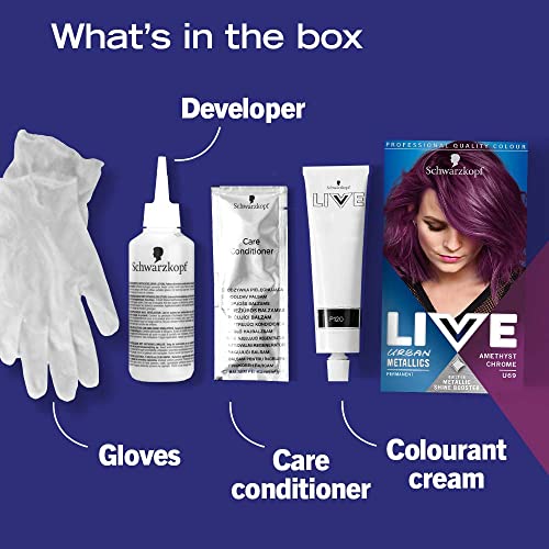 Schwarzkopf LIVE Urban Metallics Vibrant, Long Lasting, Permanent Purple Hair Dye, Infused with Coconut Oil for Shiny Hair, Amethyst Chrome U69