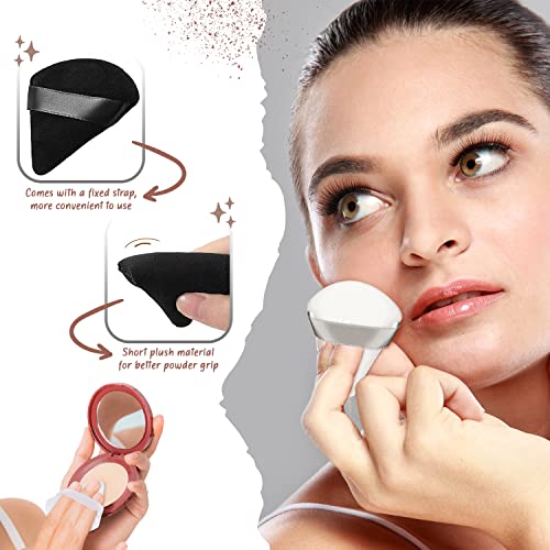 QLines® Powder Puff 2 Pcs - Triangle Powder Puffs - Soft & Resuable Foundation Makeup Sponge with Silky Ribbon - Perfect for Pressed and Loose Po