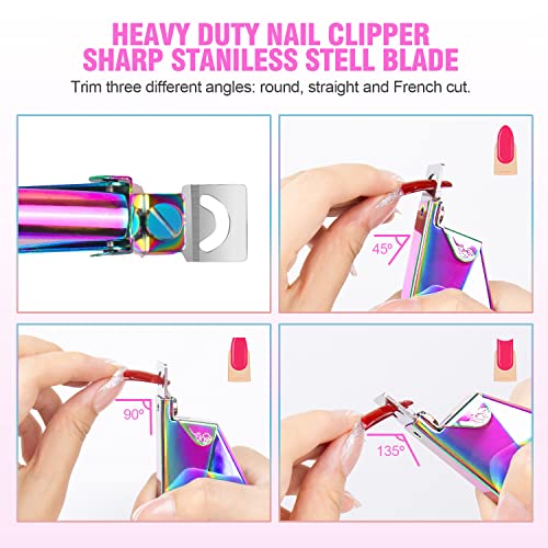 Acrylic Nail Clipper 5 in 1 Kit with Glass Nail File, Cuticle Trimmer Nipper and Cuticle Pusher Nail Gel Polish Remover, Stainless Steel Professi
