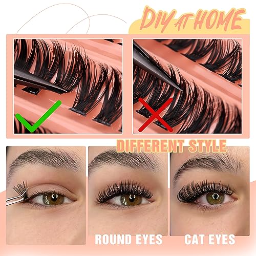 Lash Clusters 200Pcs Individual Lashes DIY Eyelash Extension D Curl Natural Look Wispy Clusters Lash Extension 8-16mm Mix Tray Fluffy Soft Faux M