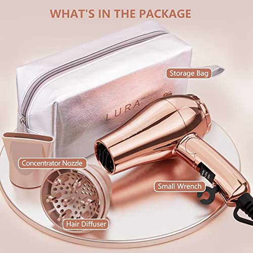 LURA Travel HairDryer Dual Voltage 1000W Blow Dryer with Diffuser UK Plug Mini Hairdryer with Folding Handle Small Hairdryer with Concentrator Tr