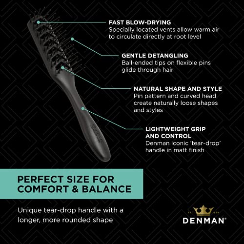 Jack Dean by Denman D200 Flexible Vent Brush for Blow Drying - Styling Hair Brush for Wet Dry Curly Thick Straight Hair - For Women and Men (Blac