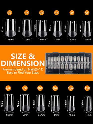 Deciniee 504Pcs Clear False Nails,12 Sizes Semi-Frosted Flat Square Shape Short Fake Nails,Invisible Armor Full Cover Press on Nails,Nail Tips Ki