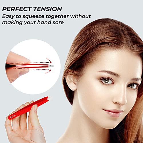 OCBA Tweezers for Facial Hair Women & Men for Precise Grooming of Eyebrows - Professional Stainless Steel Red Color Coated Eyebrow Tweezers for I
