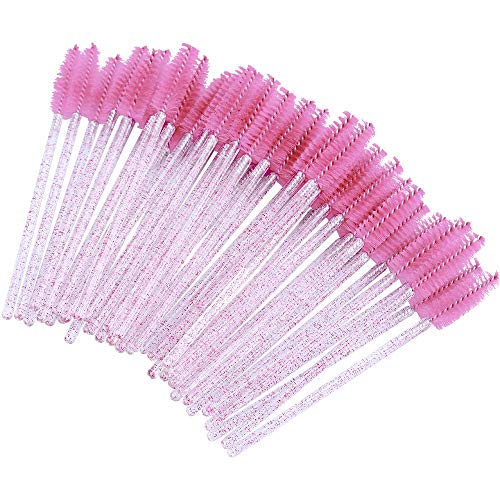 G2PLUS 300 PCS Disposable Eyelash Brushes - Pink Eyelash Spoolies for Extensions - Crystal Mascara Wands -Eyelash Extension Brush Applicator for