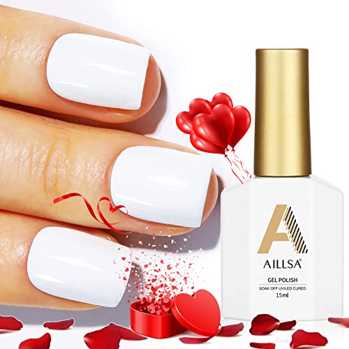 AILLSA White Gel Nail Polish, 15ml Soak Off U V Gel Polish, Color Gel Nail Varnish Long Lasting, Nail Art Manicure Set DIY at Home 1Pcs