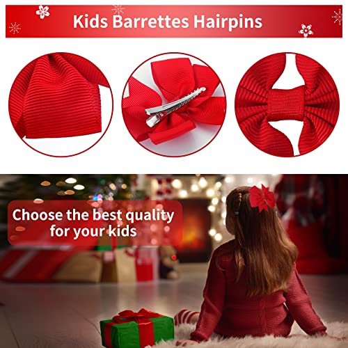 Sibba 10 Pieces Ribbon Hair Bows Alligator Clips Hairbows Barrettes 3 Inch Red Ponytail Holder Cheerleading Hairpin Christmas Valentine's Day Acc