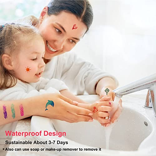 Glitter Tattoo Kit, Jiasoval 24 Colors Temporary Glitter Tattoos for Kids, 187Pcs Stencils, 5 Brushes, 3 Glue, Make Up Set for Girls Teenager Adu