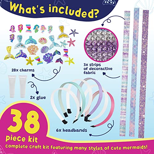 PURPLE LADYBUG Make Your Own Mermaid Headbands for Girls - Creative Mermaid Gifts for Girls 6 Years Old, Birthday Gifts for Kids 8-12, Arts & Cra