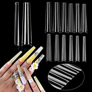 Yokilly 420PCS XXXL False Nails,Extra Long 3XL No C Curve Coffin Fake Nails,12 Sizes Straight Square Nail Tips Half Cover Press on Nails,Clear Ac