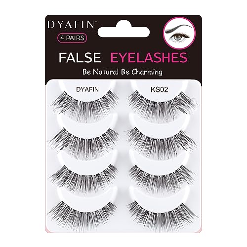 DYAFIN 3D Eyelashes 100% Handmade Strip Lashes Reusable Lightweight Soft Long False Eyelashes 4 Pairs Fake Eyelashes