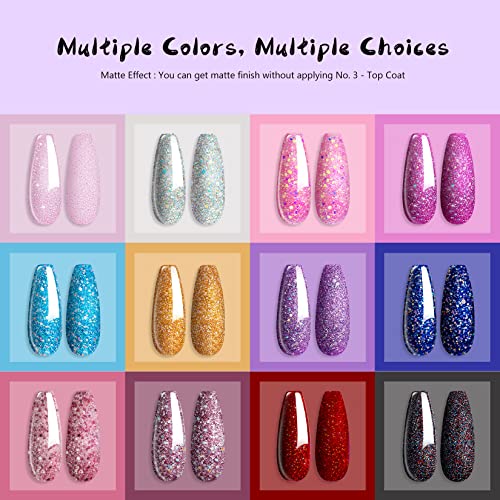 Nail Dipping Powder Kit Starter, wakaniya 12 Colors Pink Glitter Dip Powder Nail Kit with Activator, Base Top Coat and Manicure Essential Tool Se