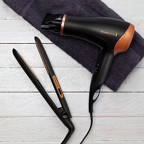 Remington Hair Care Gift Set - Ceramic Hair Straighteners and 2000 W Ionic Hair Dryer with Concentrator D3012GP, Black/Bronze