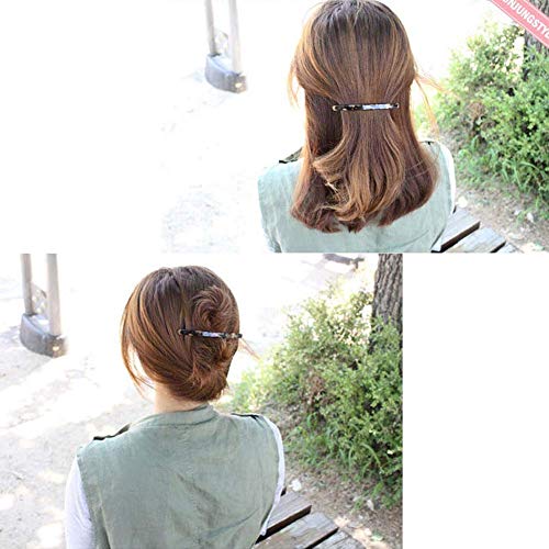 Luckycivia 2 Pack Hair Barrette, Long and Thin Handmade Celluloid Onyx Hair Clip, Elegant Automatic Hair Clip, Barrette Ponytail Holders for Wome