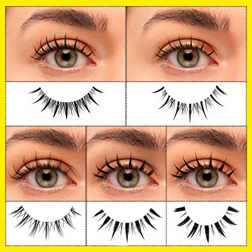 EMEDA 10 Pair Manga Lashes 5 Styles Mixed Anime Lashes 100% Handmade Transparent Band Manga Eyelashes Natural Look Spiky Manga Lashes Wispy Hybri