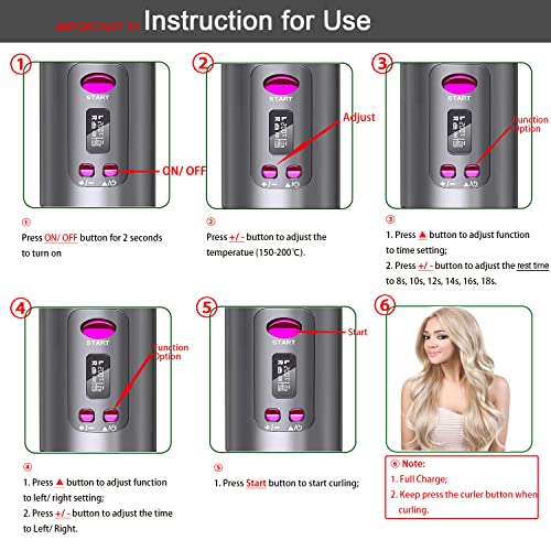 Lanboo Hair Curler, Cordless Hair Curlers for Long Hair, Wireless Automatic Curling Iron Restriction with Built-in 5000mAh Rechargeable Battery,