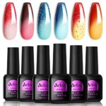 AUBSS Colour Changing Gel Nail Polish Set, 6 Colours Temperature Change Gel Polish Thermal Mood Chameleon Soak Off UV Gel Nail Kit Red Blue Orang