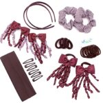 31 Piece School Hair Accessories Set, Girls Headbands, Scrunchies, Bobbles, Hair Clips, Kylie Bands Gingham Streamers (Burgundy)
