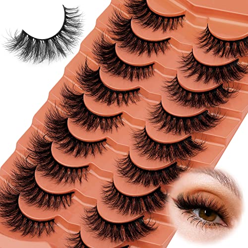 False Eyelashes Cat Eye Lashes 14mm DD Curl Russian Lashes Natural Strip Lashes Fluffy Eyelashes Russian Strip Lash Volume Fake Lashes 7 Pairs by
