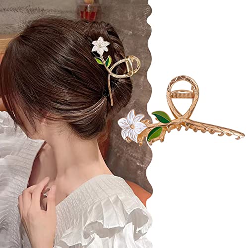 Large Metal Hair Clips Tulip Hair Clips Flower Hair Claw Clips Women Nonslip for Thicken Hair Curly Straight Long Hair - 2PCS (Tulip + lily)