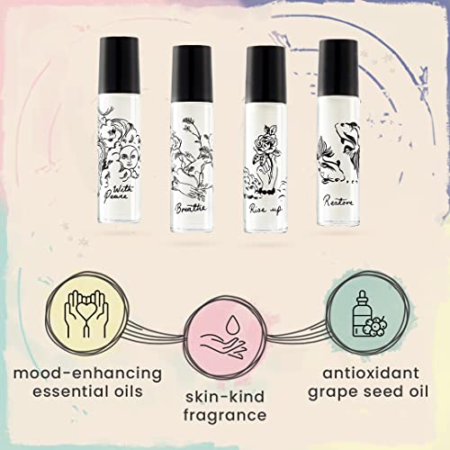 Cath Kidston Beauty Set The Mood Fragrances Rollerballs Gift Set | Mood Enhancing | Essential Oils | 4 x 10ml