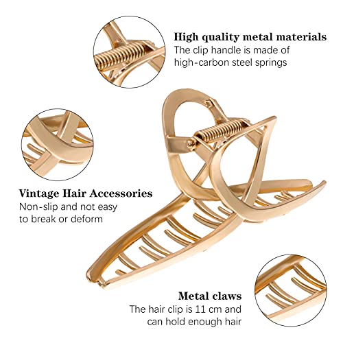 Heyu-Lotus 3 Color Hair Claw Clips Large Metal Strong Hold Hair Clips 4.3 Inch Nonslip Claw Clips Clamp, Headdresses Hair Styling Accessories for