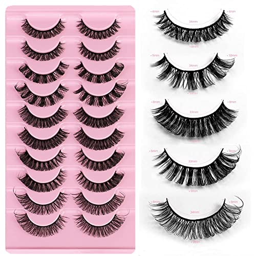 Russian Strip Lashes D Curl False Eyelashes Fluffy Curly Faux Mink Lashes 3D Effect Short Lashes Lightweight 10 Pairs Pack (#03)