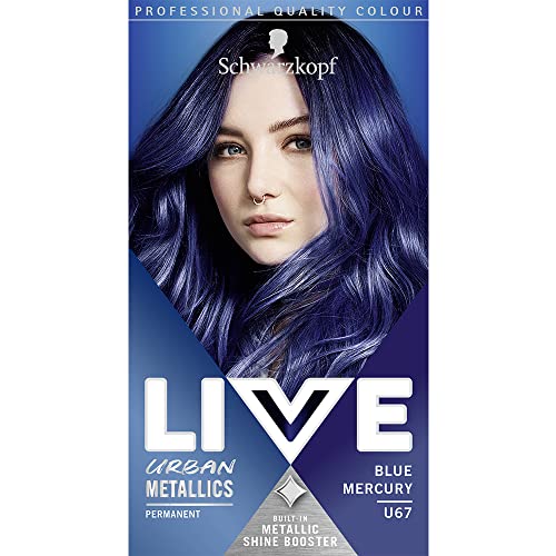 Schwarzkopf LIVE Urban Metallics Vibrant, Long Lasting, Permanent Blue Hair Dye, Infused with Coconut Oil for Shiny Hair, Blue Mercury U67