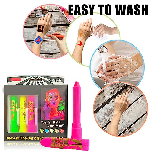 Face Paints For Children,UV Face Paint Stick,Colourful Body Paint Stick,Glow Under UV In Dark,6PCS Face Paint Crayons,Glitter Face Paint,Safe Pai