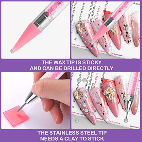 Rhinestone Picker Tool Wax Pencil for Rhinestones diamond painting Dotting Pen 2pcs Dual-Ended Rhinestones Pen with 2 Extra Wax Tips and 1 Nail A