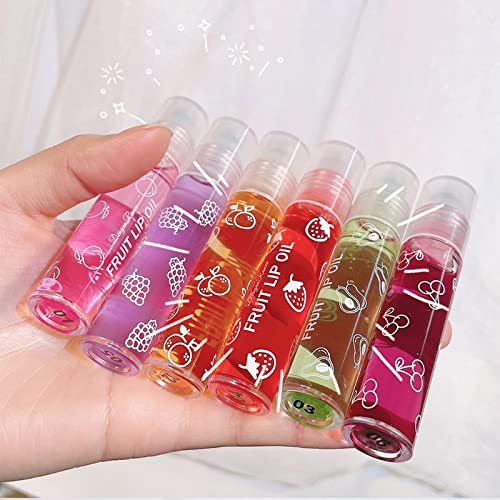 Lip Plumper Gloss Moisturizing Lip Lotion Oils,6Pcs Fruit-flavored Transparent Colorless , Moisturized Liquid Lipstick for Dry and Chapped Lips (