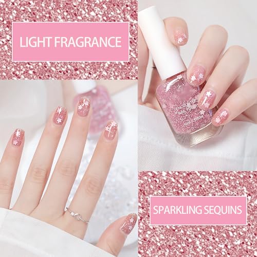 Glitter Nail Polish Peeling Off Nail Varnish - 2 In 1 Glitter Bare Pink Nail Polish - Quick Drying & Holographic Nail Polish - Water Based Formul