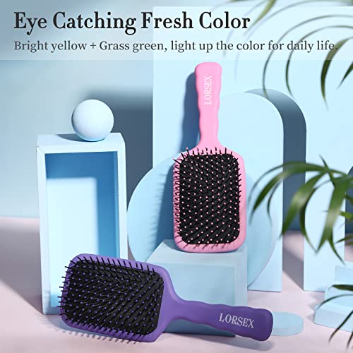 LORSEX 2 Pack Hair Brush, Large Detangling Paddle Hairbrush for Women Men and Kids, Great on Wet/Dry Hair Smoothing Massaging Detangling (Pink-Pu