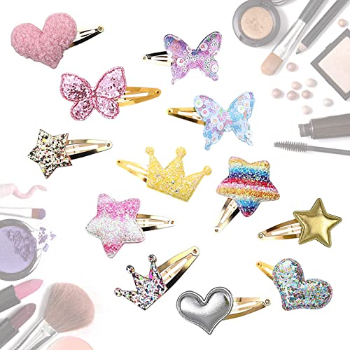 KEYRI 24 Pcs Hair Clips Girls Hair Accessories Star Butterfly Crown Heart Shaped Hair Barrettes Women Hair Pins Sparkly Cute Hair Clips for Girls