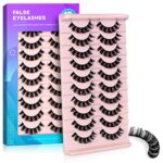 False Eyelashes Russian Volume Strip Lashes,Wispy D Curl Fake Eyelashes,Faux Mink Lashes Natural Look Fluffy Russian Strip Lashes 3D Effect 10 Pa
