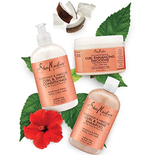 Shea Moisture Coconut & Hibiscus Curl TRIO: Includes Curl & Shine Shampoo, Curl & Shine CONDITIONER, Curl Enhancing Smoothie by Shea Moisture