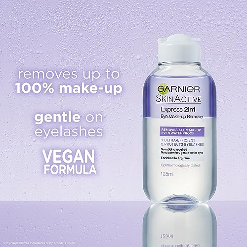 Garnier Skin Active 2 in1 Eye Make Up Remover, Suitable For Waterproof Makeup, Gentle On Eyes and Eyelashes, Use With Reusable Micellar Eco Pads,