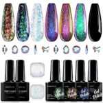 Morovan Chameleon Gel Nail Polish Kit with Base Coat & Top Coat - 4 Colors Chameleon Green Blue Orange Classic Black Polish Soak Off Rainbow Mood