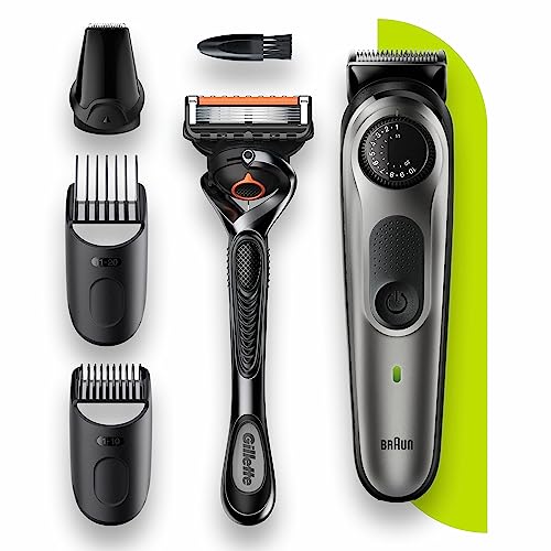 Braun Beard Trimmer Series 5 & Hair Clippers with Gillette Fusion5 ProGlide Razor, 39 Length Settings, UK 2 Pin Plug, BT5260, Black/Silver