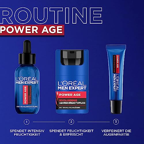 L'Oréal Men Expert Face Care Against Wrinkles, Anti-Ageing Moisturiser for Men, Cream with Hyaluronic Acid Suitable for Tired and Matte Skin, Pow