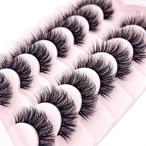 OCHILIMA Eyelashes Russian Strip Lashes Natural Look Eye Lashes False Lashes Wispy D Curly Fluffy 3D Effect Cat Eye Soft Fake Eye Lashes Pack 7 P