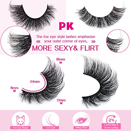 JIMIRE False Eyelashes Fluffy Cat Eye Natural Faux Mink Lashes Dramatic Wispy Fox Eye 17MM Strip Fake Lashes Look Like Eyelash Extensions Pestaña