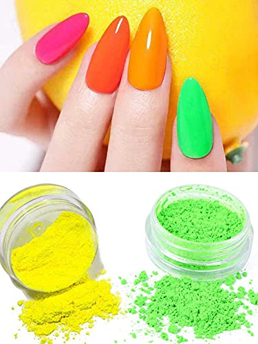 Kalolary 12 Boxes Color Pigment Nail Powder, Neon Color Nail Powder Acrylic Nail Powder Art Gradient Powder Rainbow Nail Glitter for DIY Nail Dec