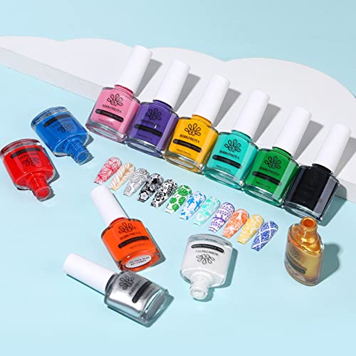 Born Pretty Nail Stamping Polish Spring Summer Fingernail Stamp Polish Set Manicure Print Nail Polish for Stamping Plates 12 Colors Bulk Nail Pol