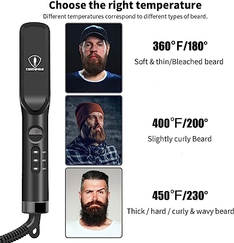 Ceenwes 3 in 1 Professional Beard Straightener with Beard Oil Beard Balm Portable Hair Straightener Brush Perfect Men Gifts for Hair Styling Men’