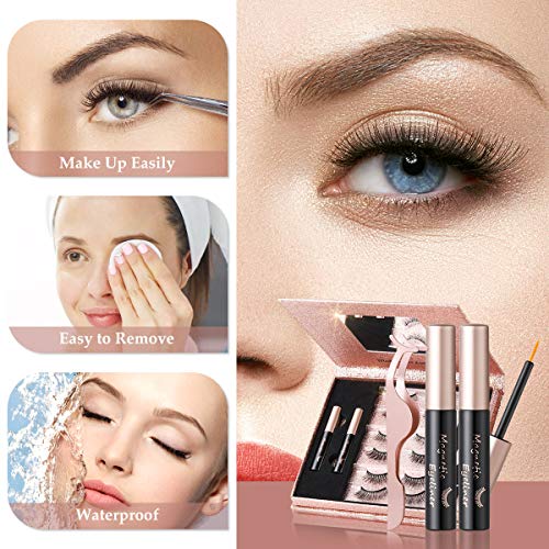 Magnetic Eyelashes with Eyeliner, 6 Pairs 3D Natural Look Magnetic Eyeliner and Lashes Kit, 2 Tubes Long Lasting Magnetic Eyeliner 10mL, Mirror B